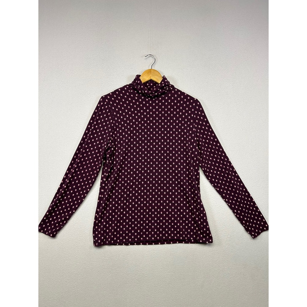Classic Preppy Lands End Womens L 14-16 Purple Geometric Print Turtleneck Top